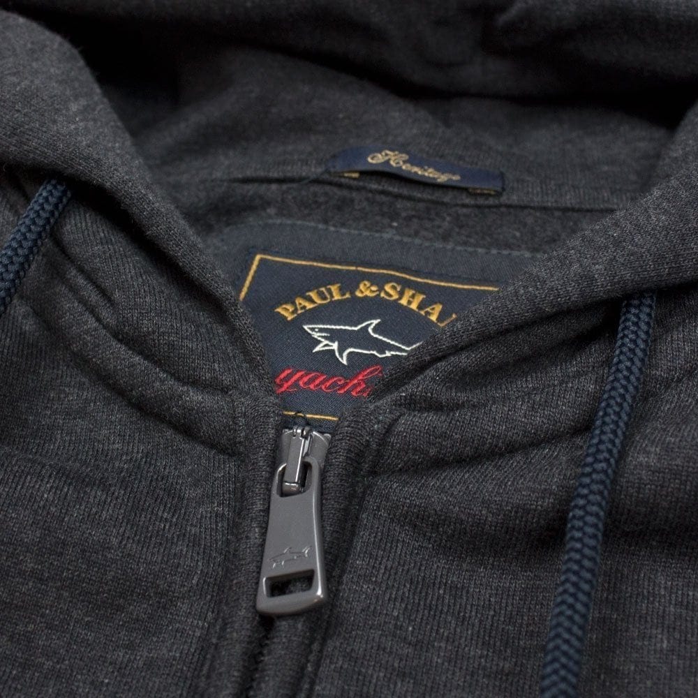 Paul And Shark Arm Patch Enclosed Zip Up Hoodie Dark Grey