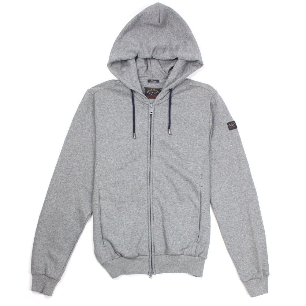 Paul And Shark Arm Patch Enclosed Zip Up Hoodie Light Grey