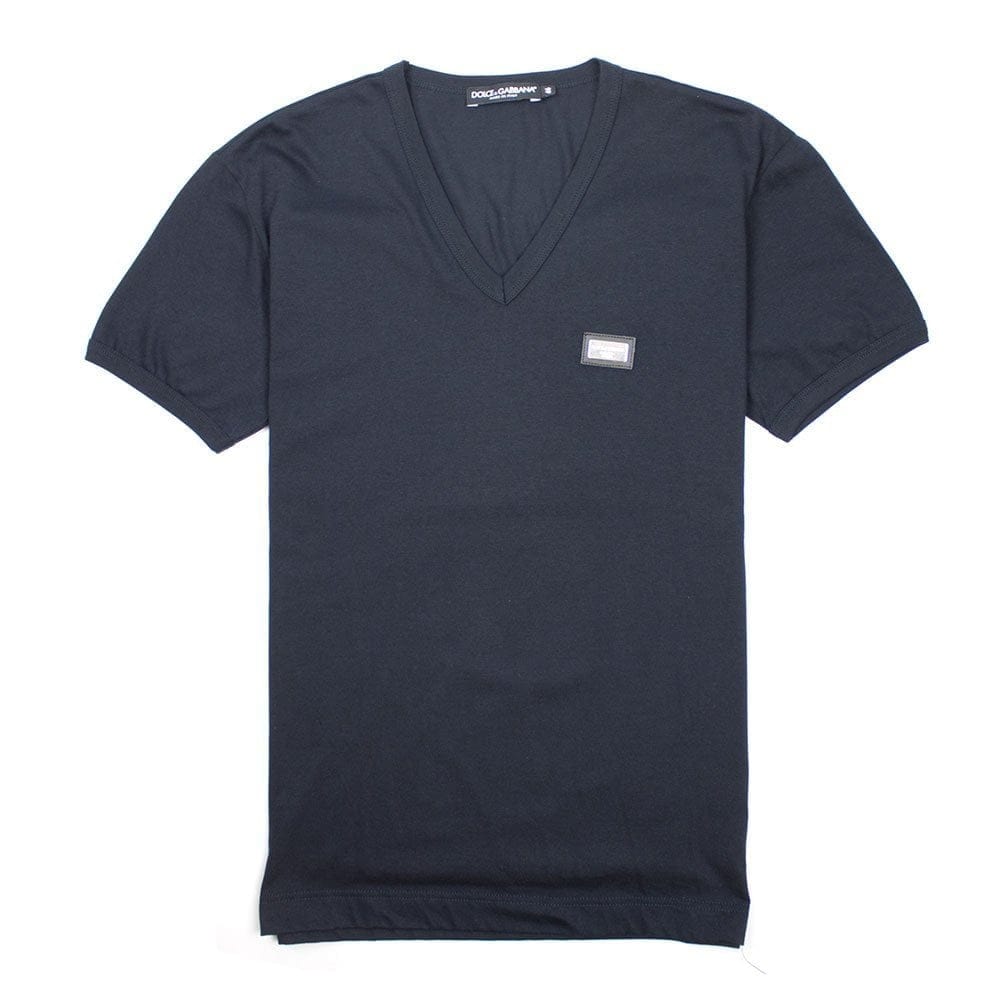 Dolce & Gabbana Metal Logo V Neck T-shirt Navy Blue B0665