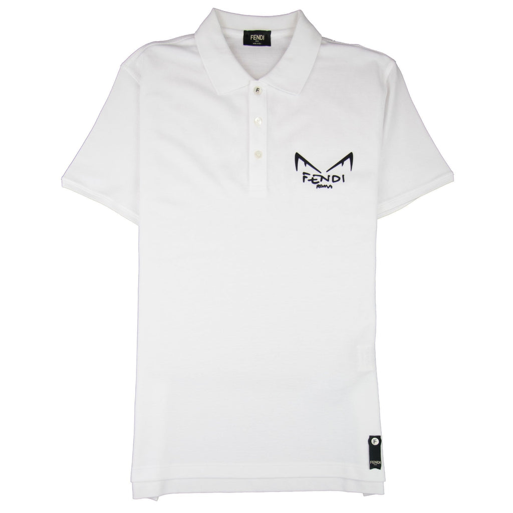 Fendi Bug Eye Fendi Logo Polo Shirt White