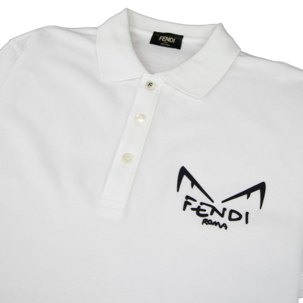 Fendi Bug Eye Fendi Logo Polo Shirt White