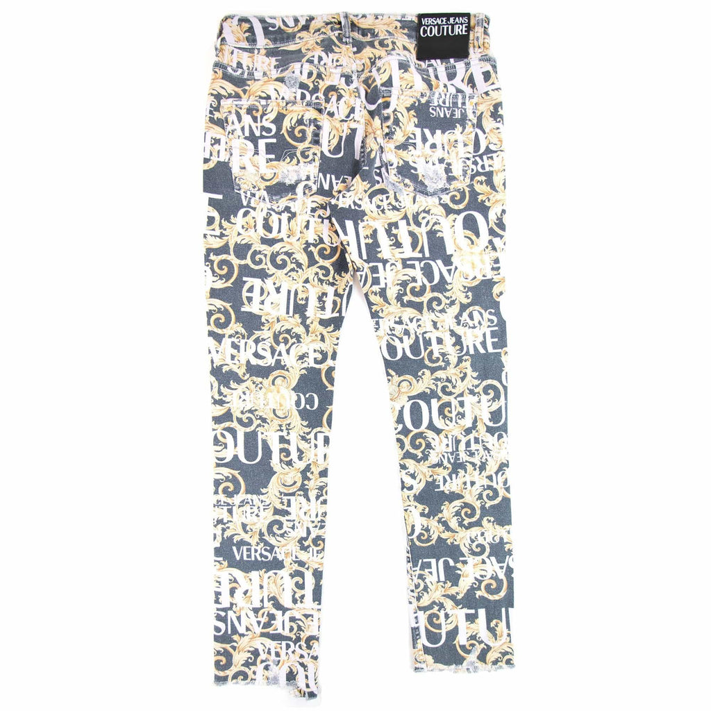 Versace Jeans Couture Logo Baroque Print Skinny Fit Jeans Black
