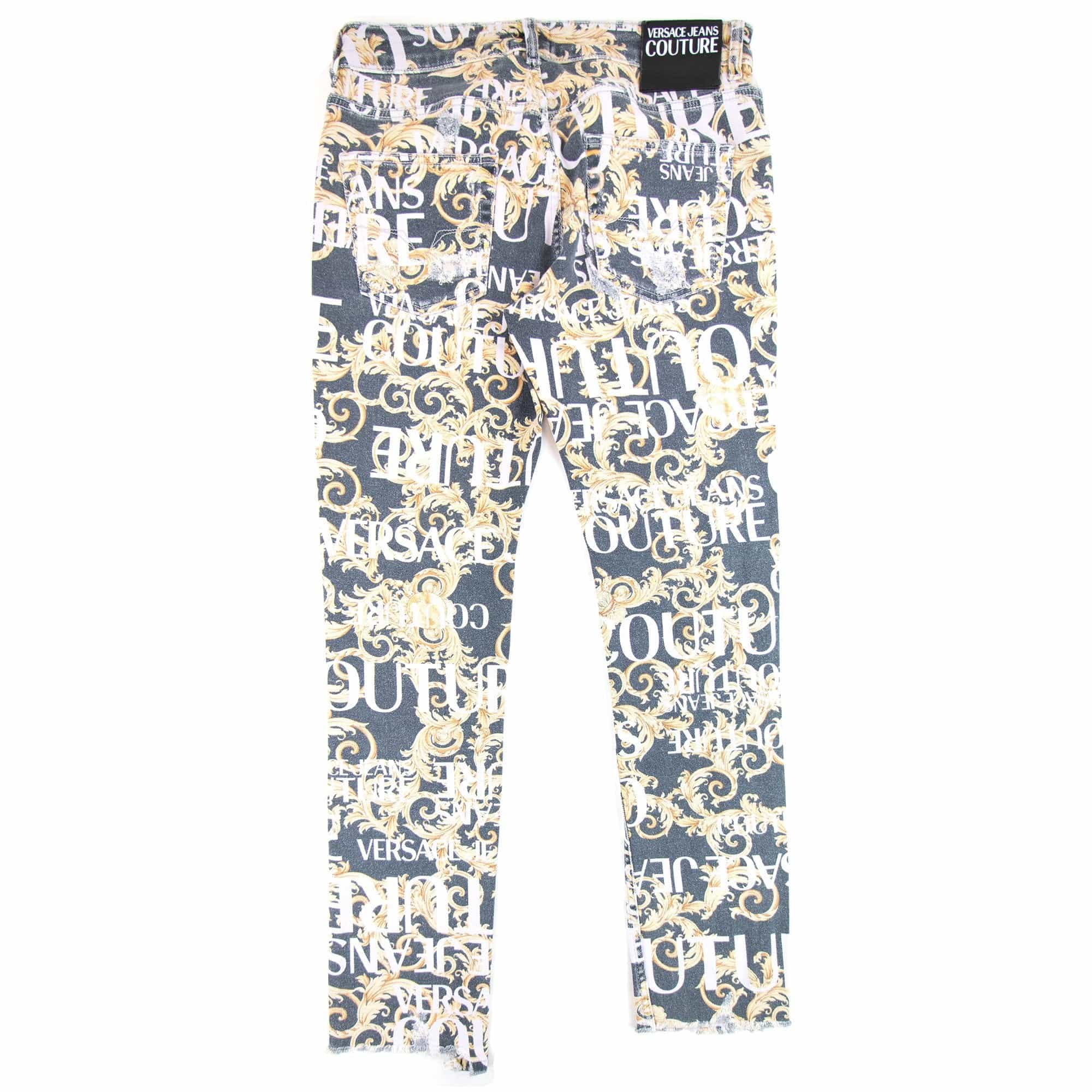 Versace Jeans Couture Logo Baroque Print Skinny Fit Jeans Black