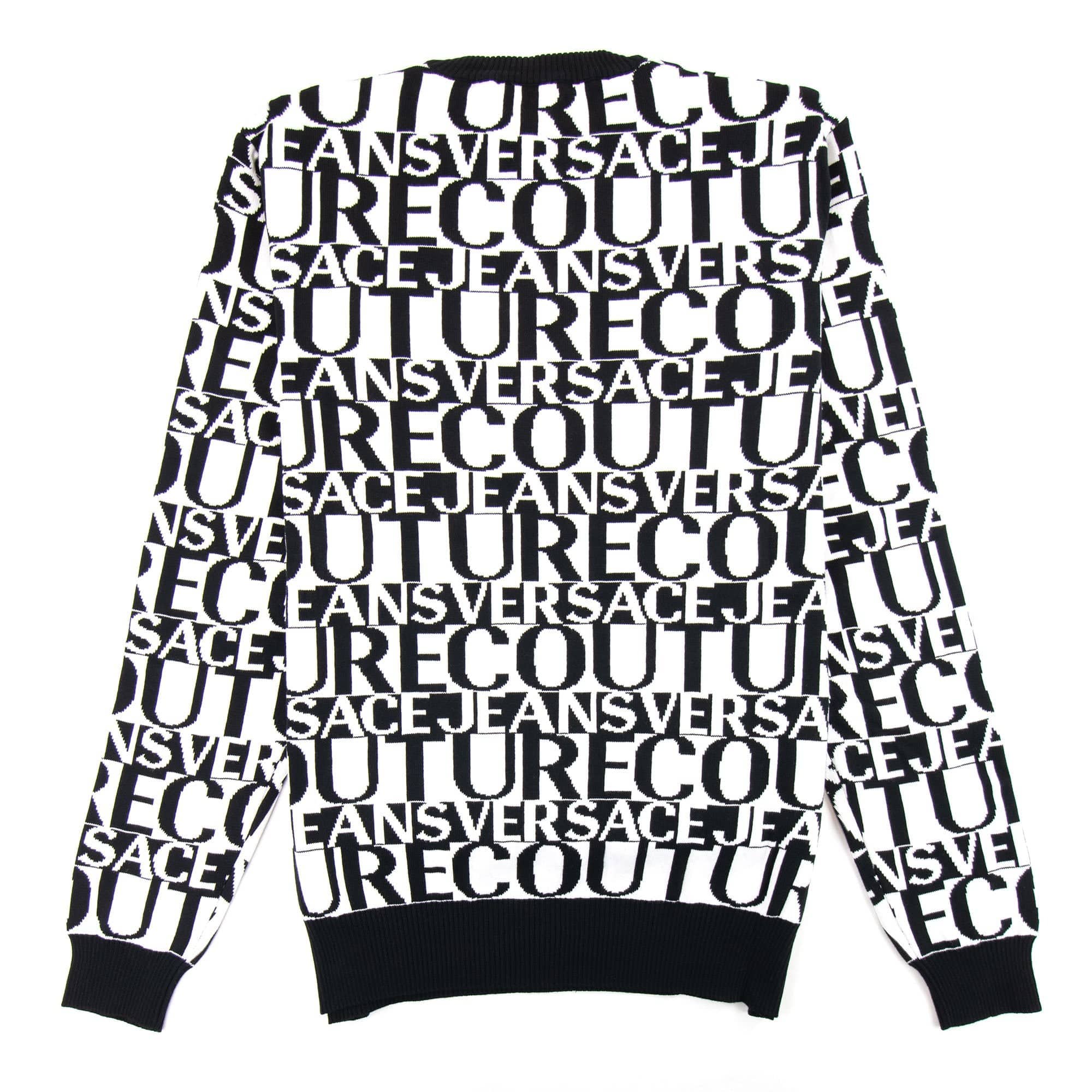 Versace Jeans Couture All Over Print Crew Neck Letter Jumper White/black