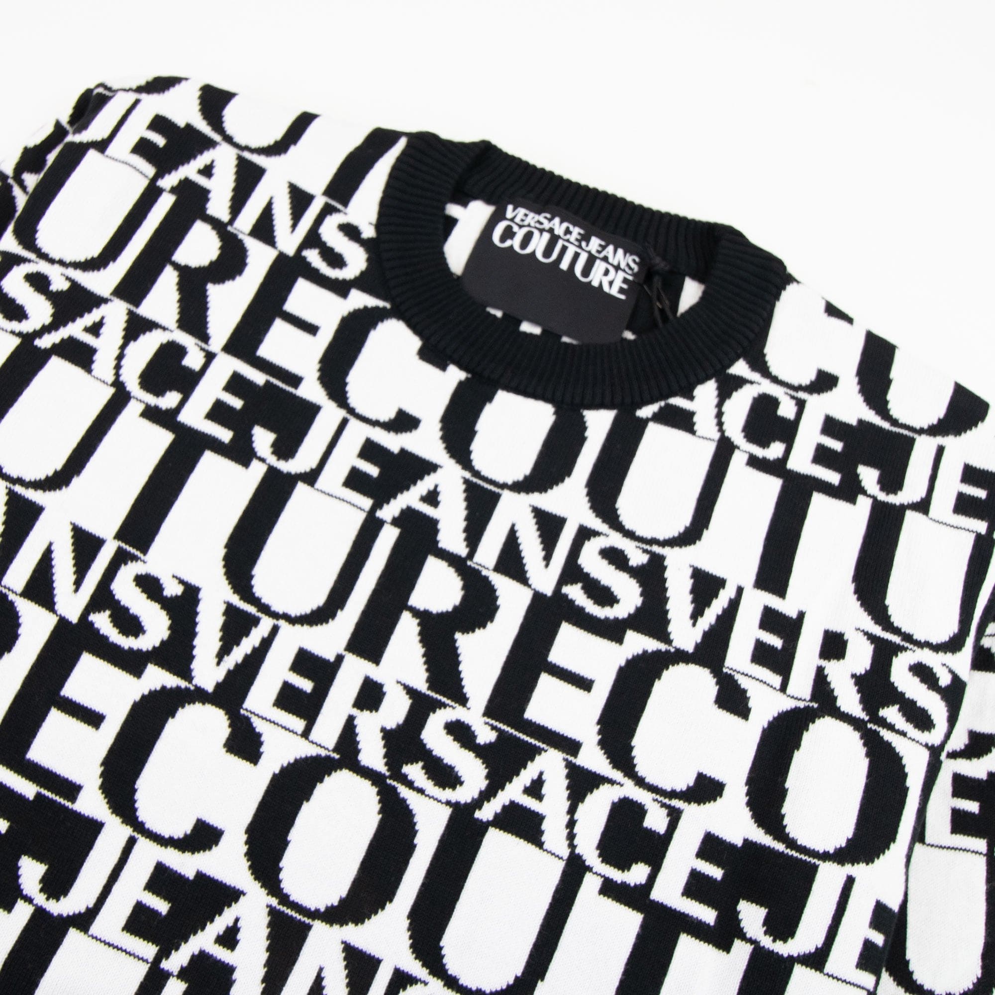 Versace Jeans Couture All Over Print Crew Neck Letter Jumper White/black