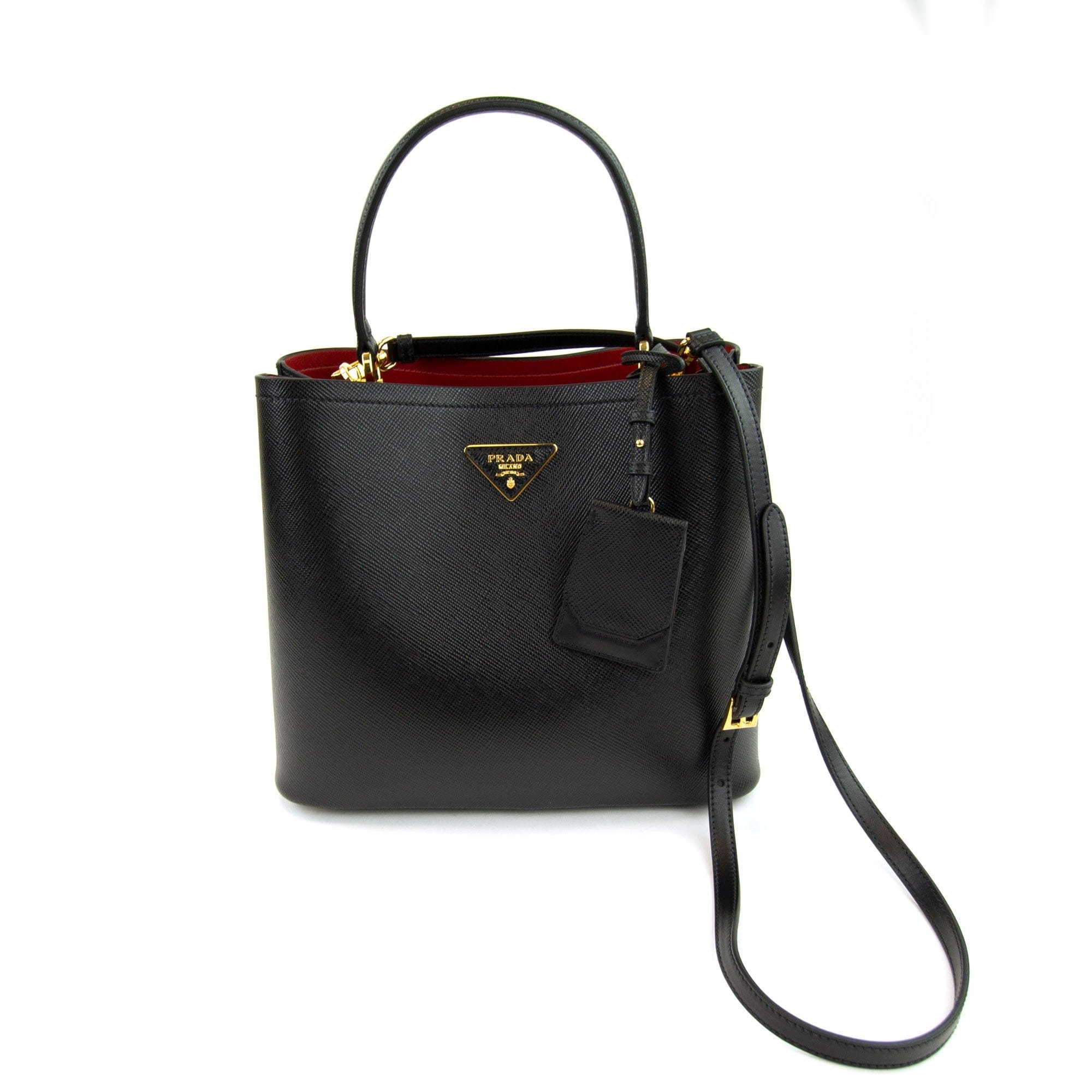 Prada Panier Saffiano Leather Bag Nero/fuoco