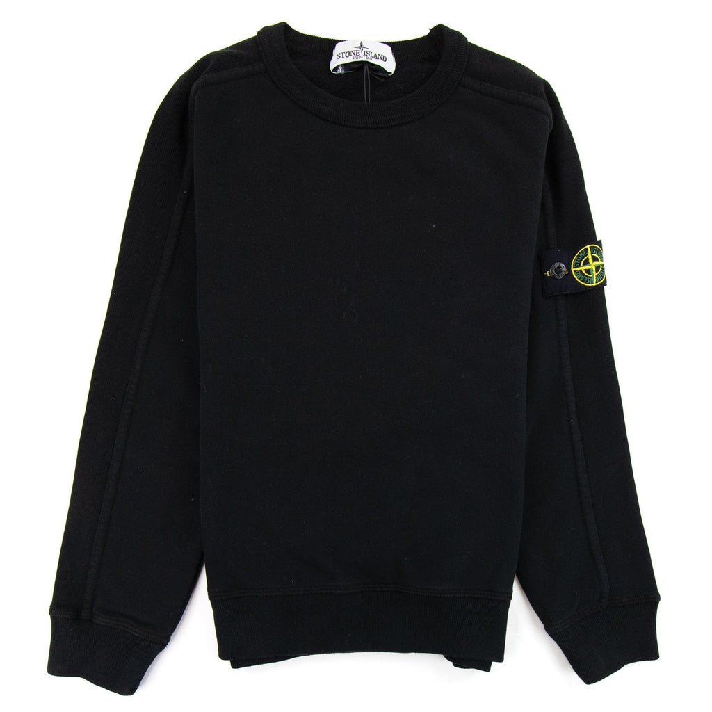 Stone Island Junior Patch Logo Crew Neck Sweatshirt Black V0029
