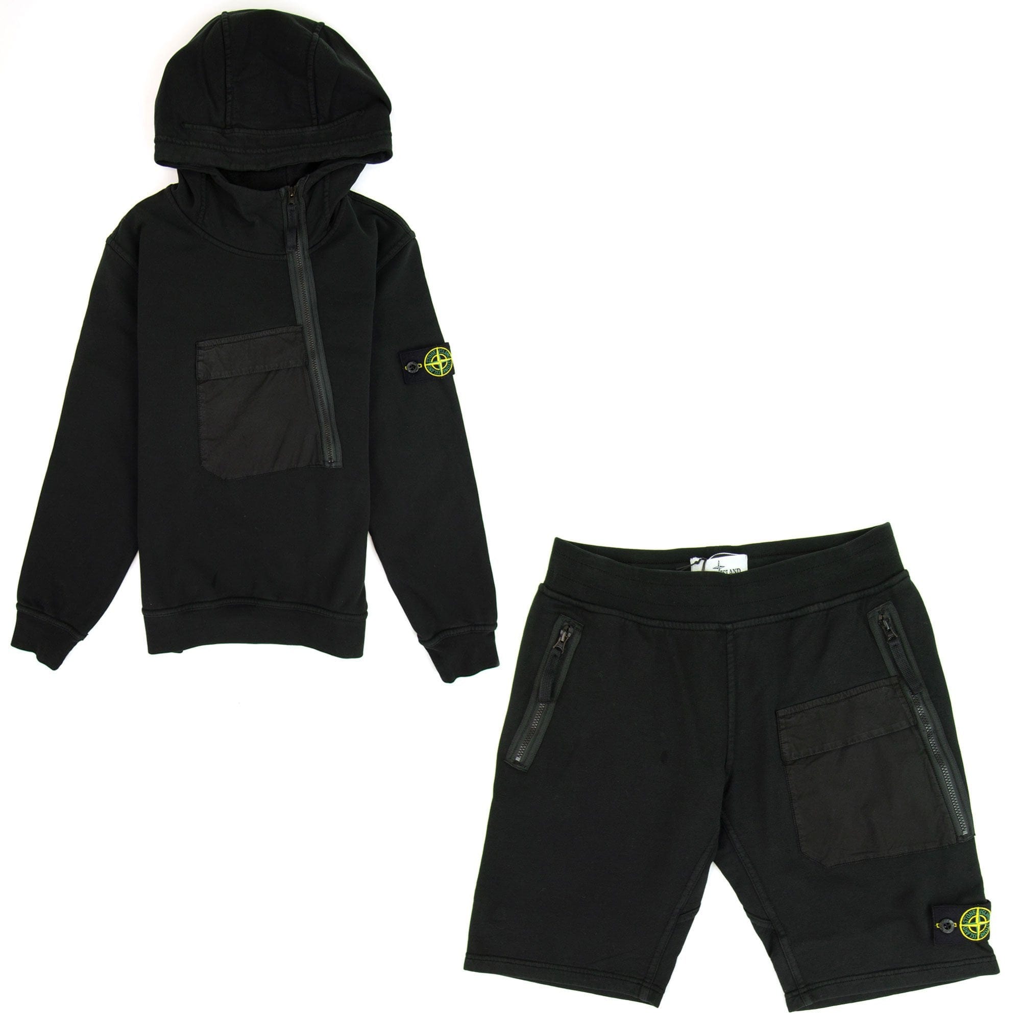Stone Island Junior Logo Asymmetric Zips Shorts Black VOO29