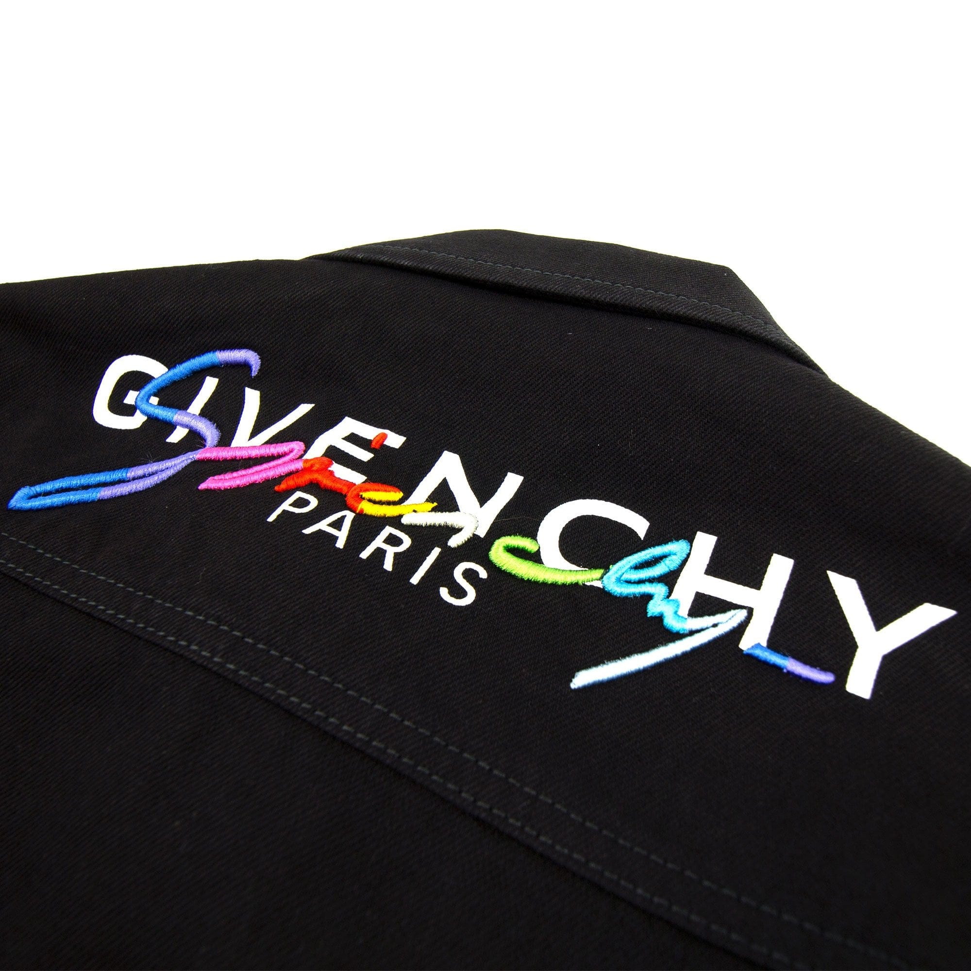 Givenchy Embroidered Rainbow Logo Denim Jacket Black