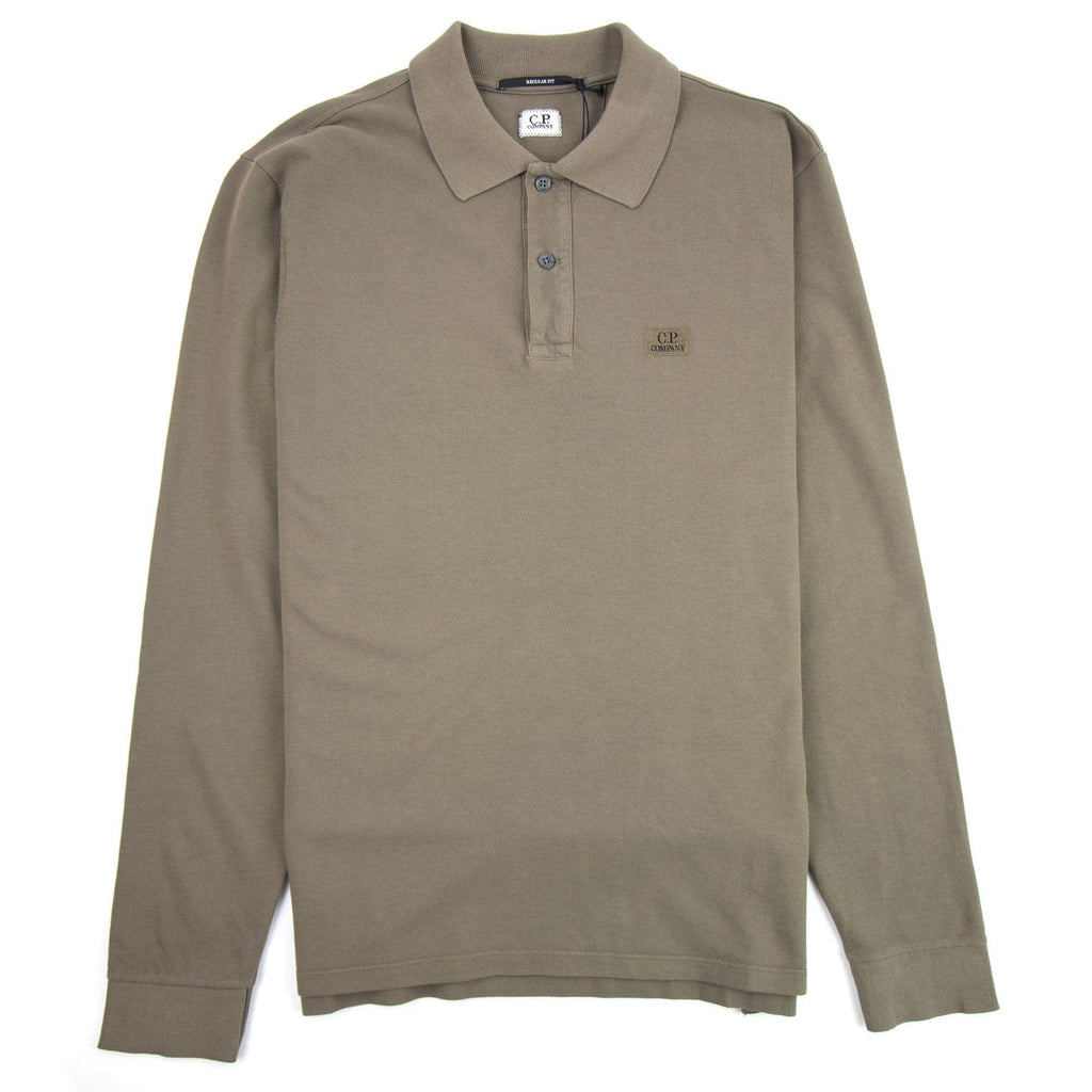 CP Company Piquet Long Sleeve Polo Shirt Regular Fit Dusty Olive 661