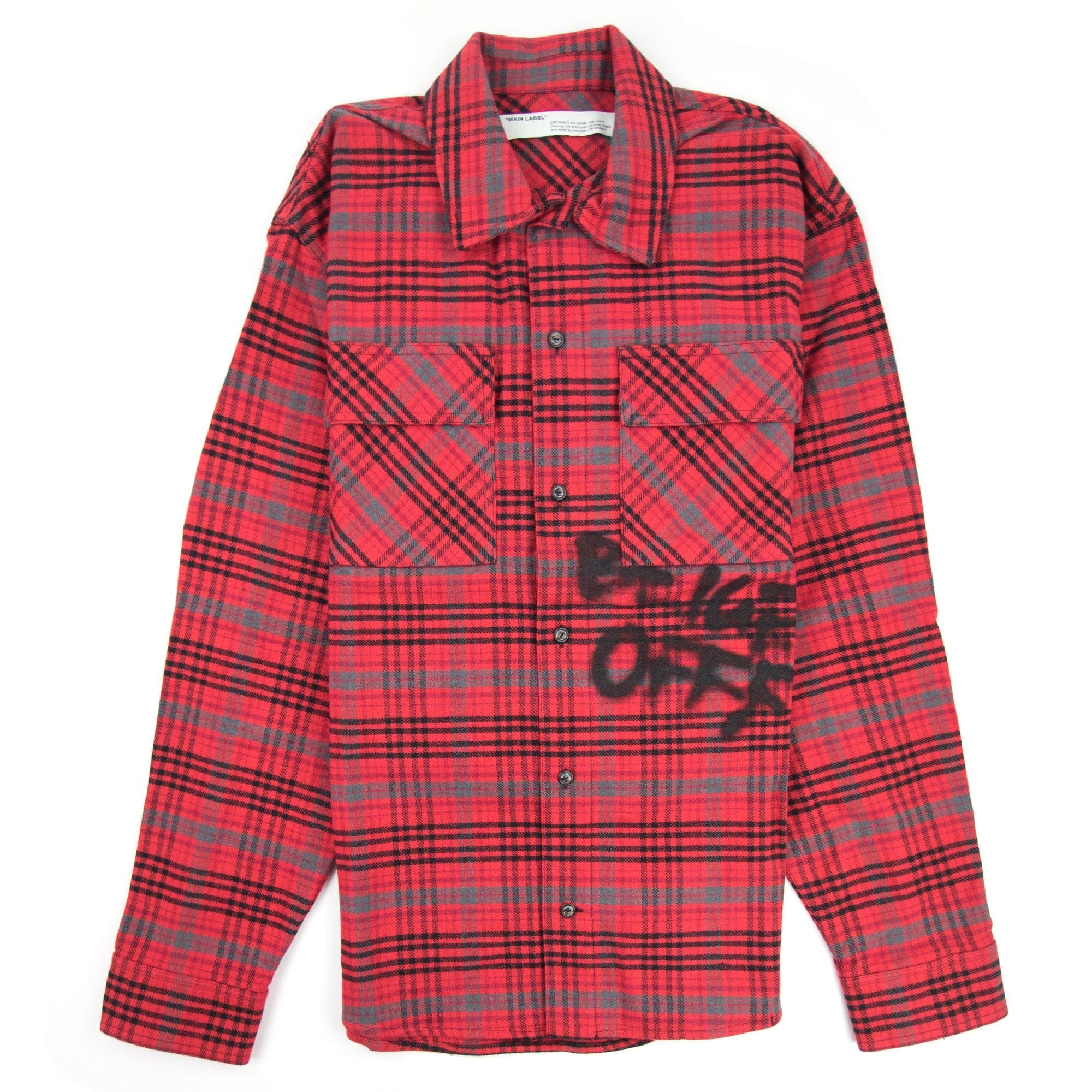 Off White Checked Oversized Flannel Overshirt Red/black