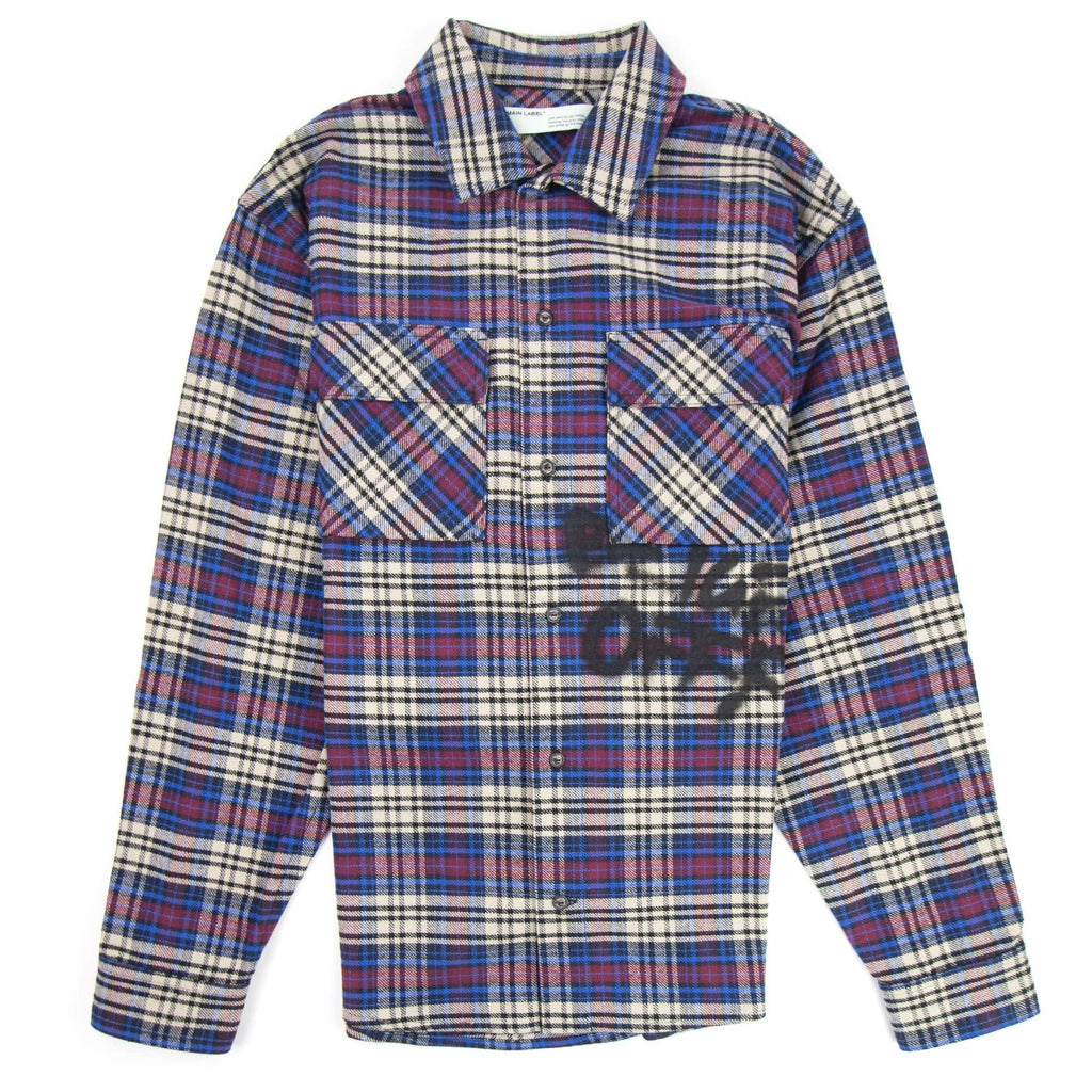 Off White Checked Oversized Flannel Shirt Blue/black