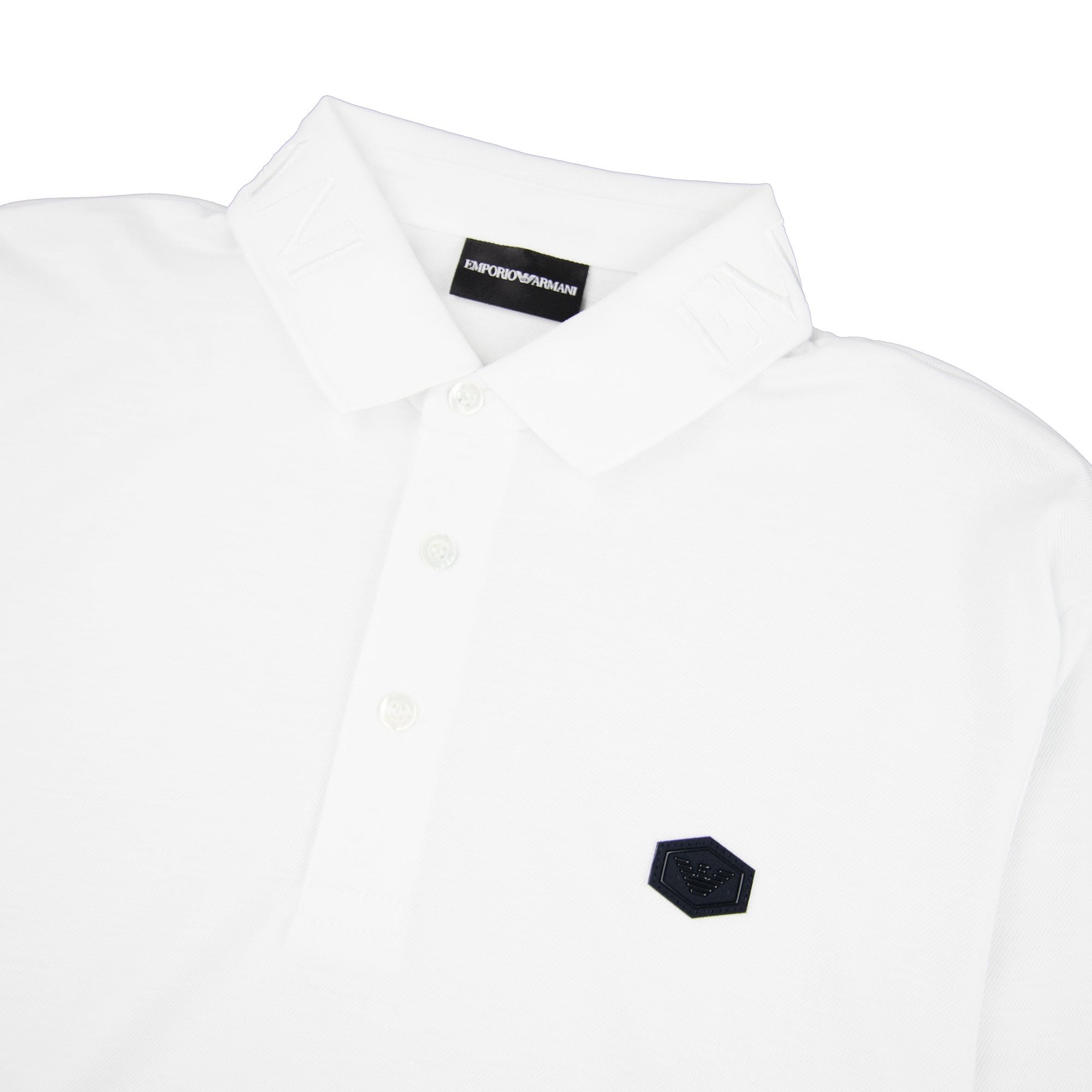 Emporio Armani Collar Logo Long Sleeve Polo White