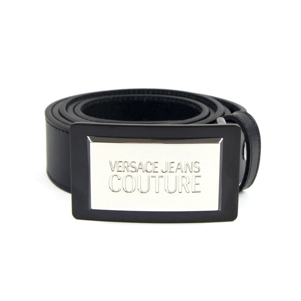 Versace Jeans Couture Logo Plate Buckle Leather Belt Black 899