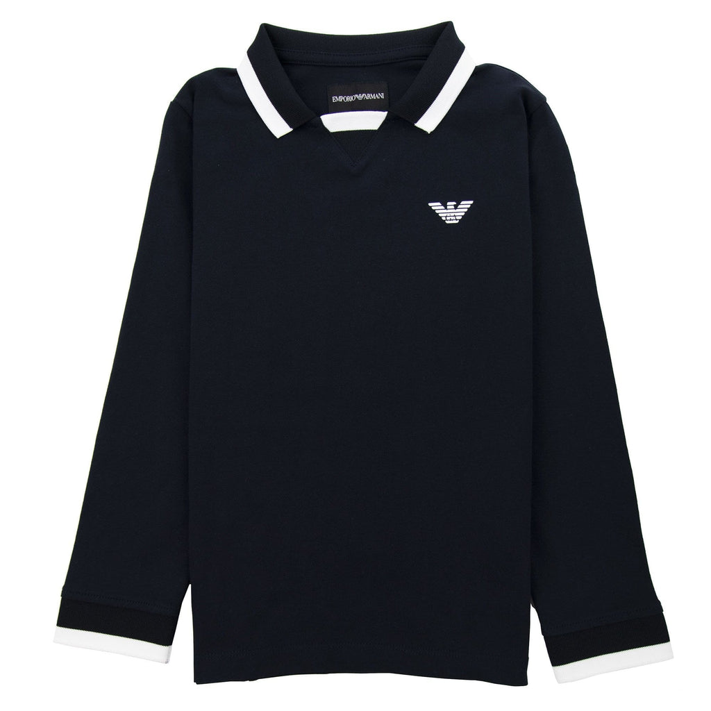 Emporio Armani Junior Eagle Patch Tipped Long Sleeve Polo Navy Blue 0922