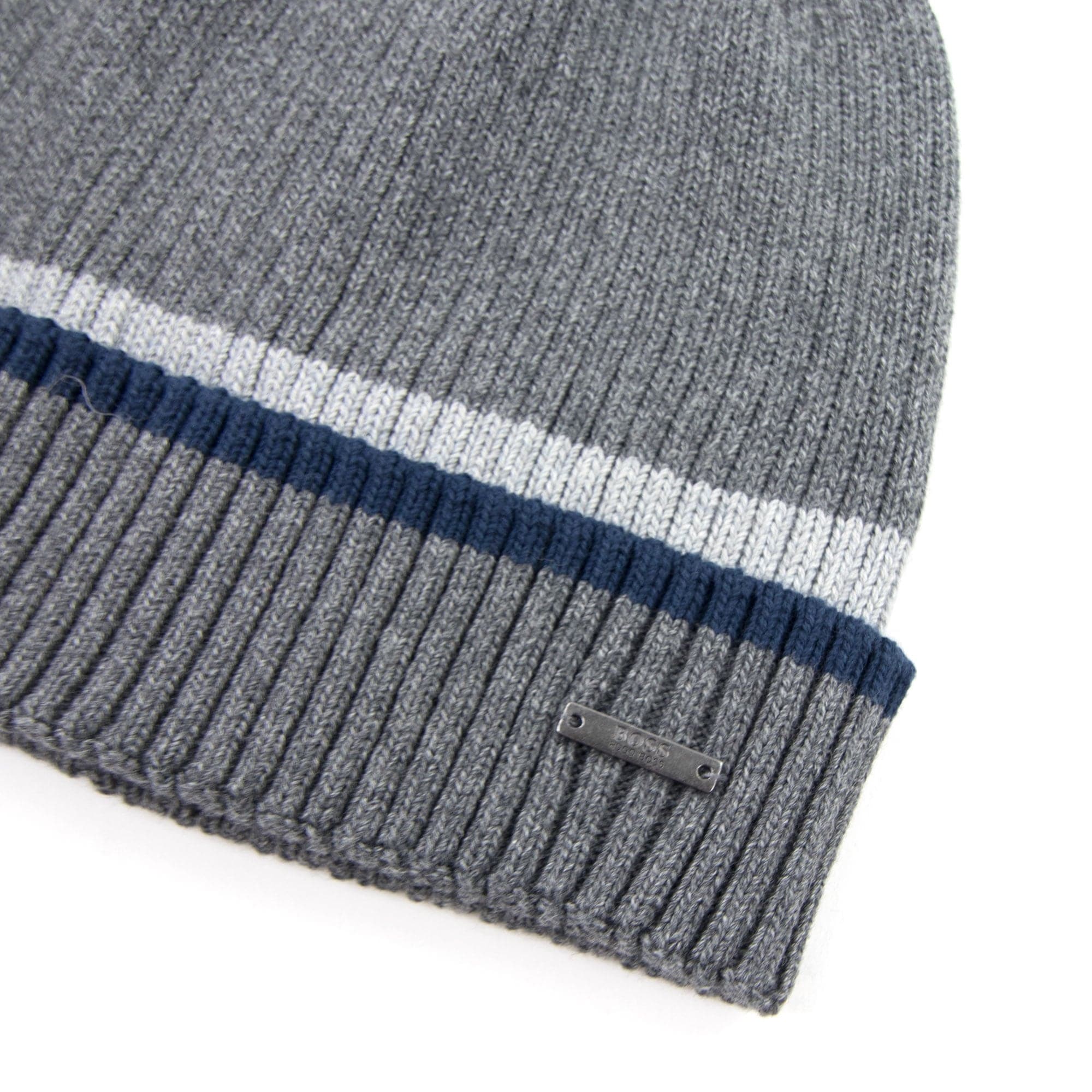 Hugo Boss Ribbed Striped Beanie Grey