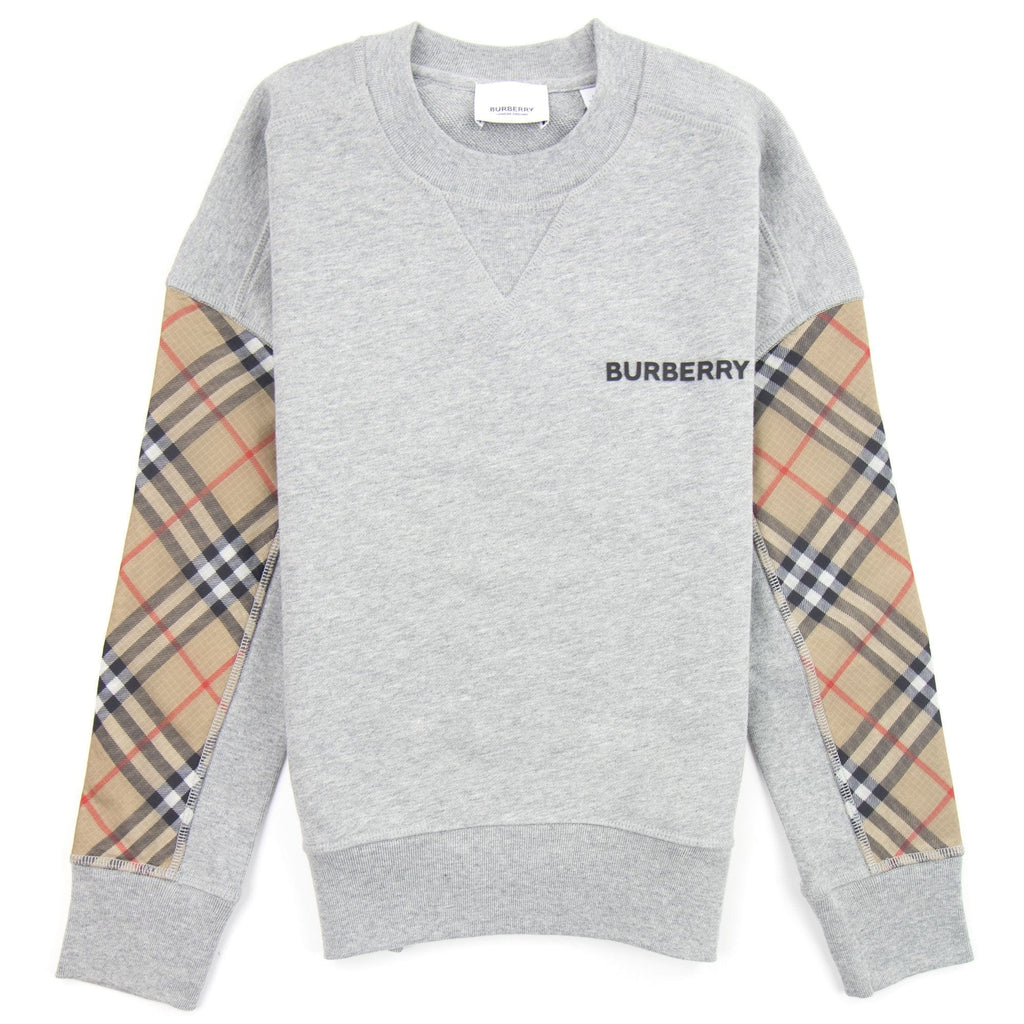 Burberry Children Hamilton Vintage Check Panel Cotton Sweatshirt Grey Melange