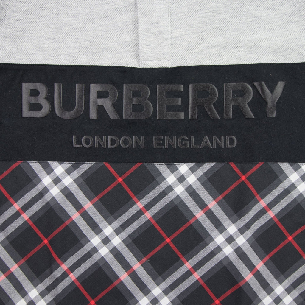 Burberry Children Logo Print Check Panel Long Sleeve Polo Shirt Grey Melange