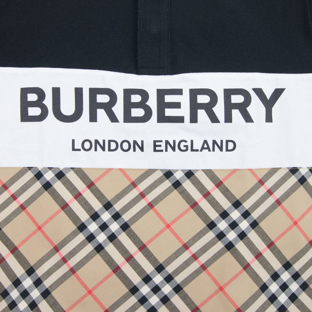 Burberry Children Logo Print Check Panel Long-sleeve Polo Shirt Black
