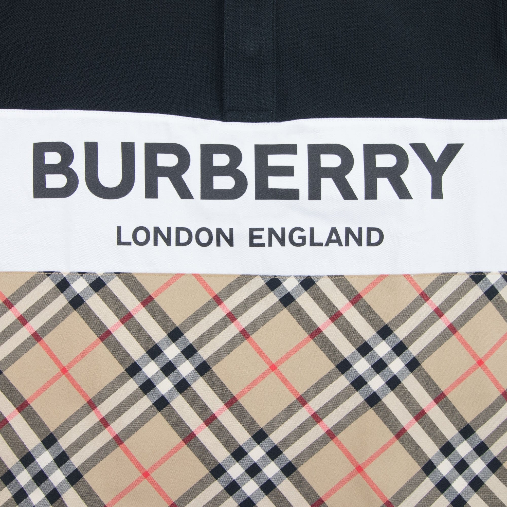 Burberry Children Logo Print Check Panel Long-sleeve Polo Shirt Black
