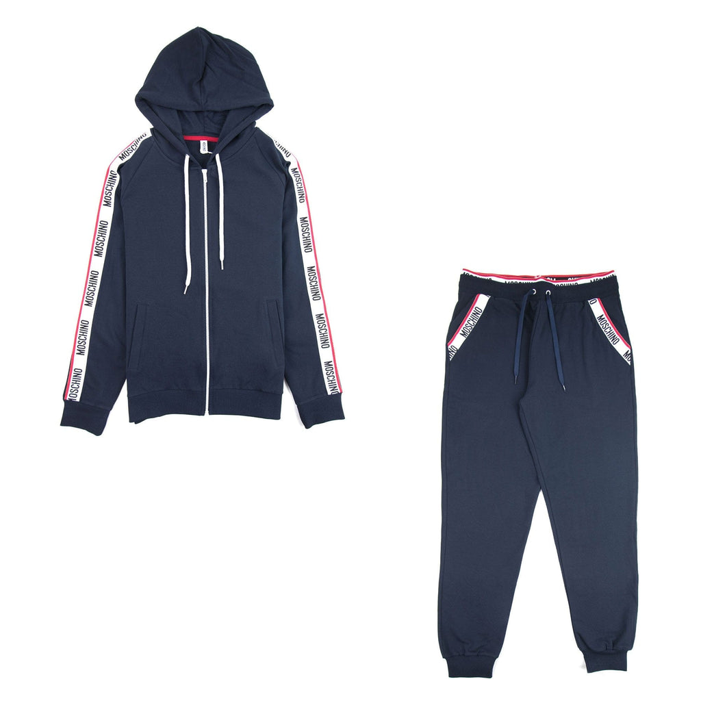 Moschino Underwear 2pcs Tracksuit Tape Logo Zip Up Hoody Navy 0290