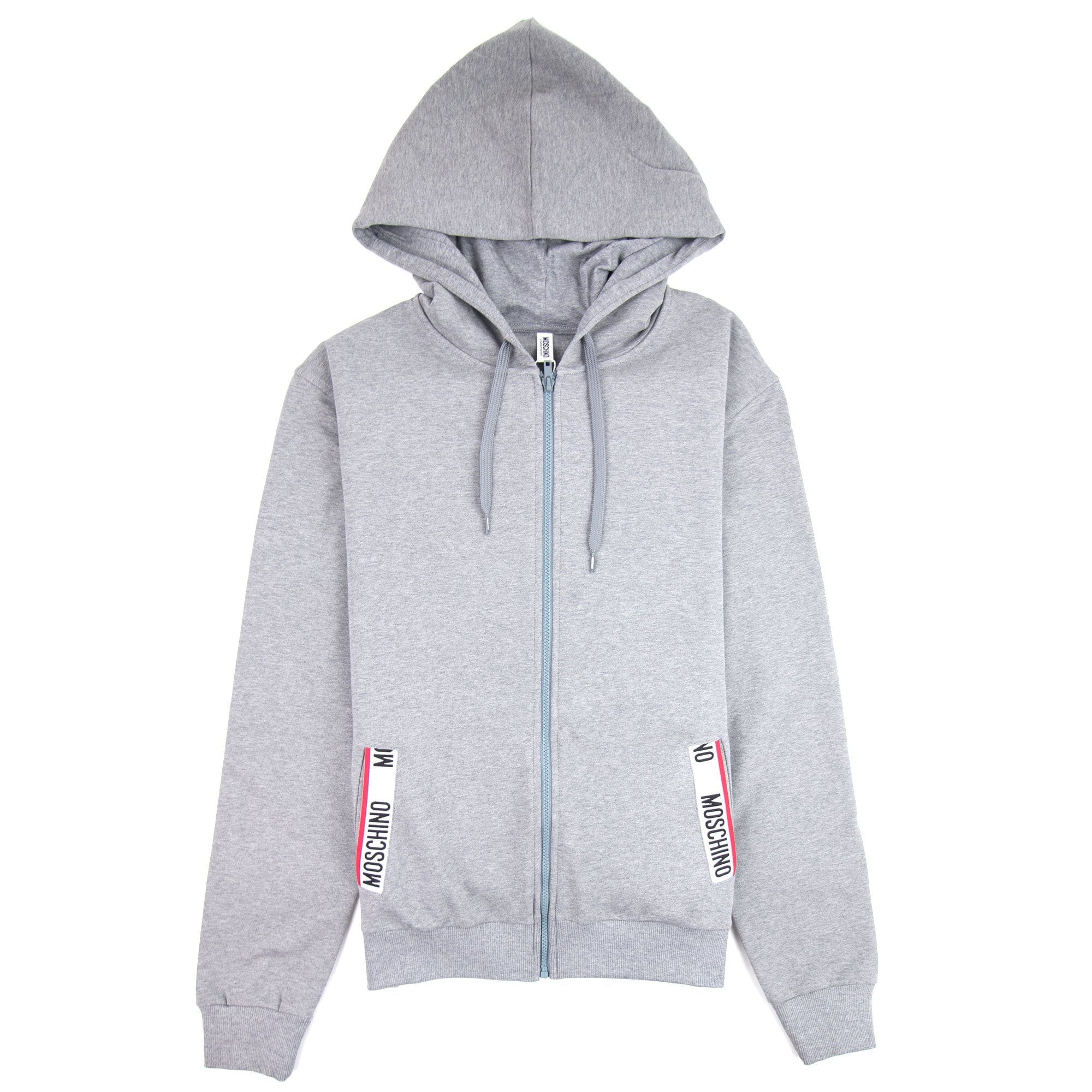 Moschino Underwear 2pcs Tracksuit Tape Logo Pocket Zip Up Hoody Grey 0506