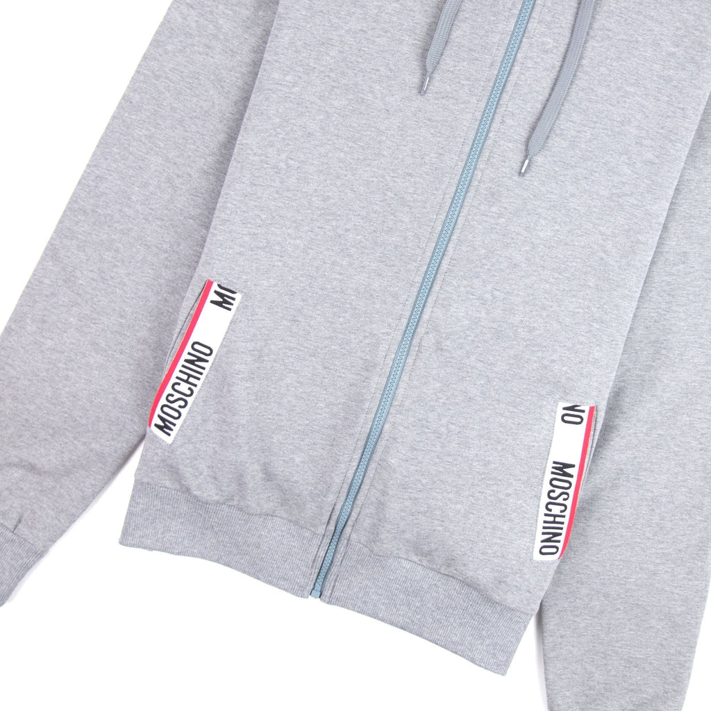 Moschino Underwear 2pcs Tracksuit Tape Logo Pocket Zip Up Hoody Grey 0506