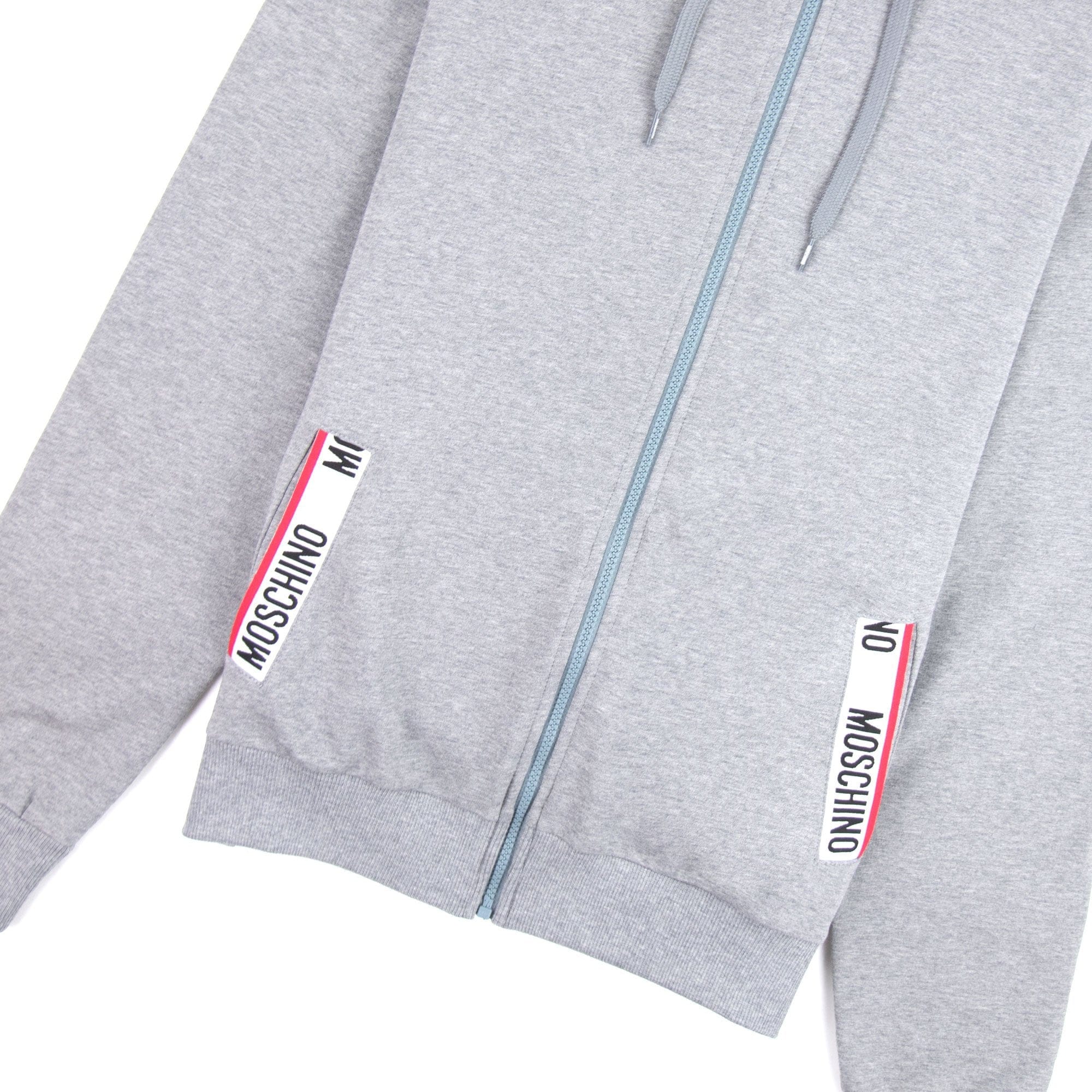 Moschino Underwear 2pcs Tracksuit Tape Logo Pocket Zip Up Hoody Grey 0506