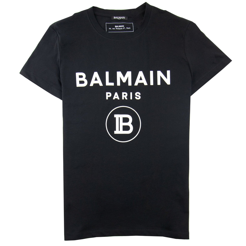Balmain Printed White Velvet Logo T-Shirt Black
