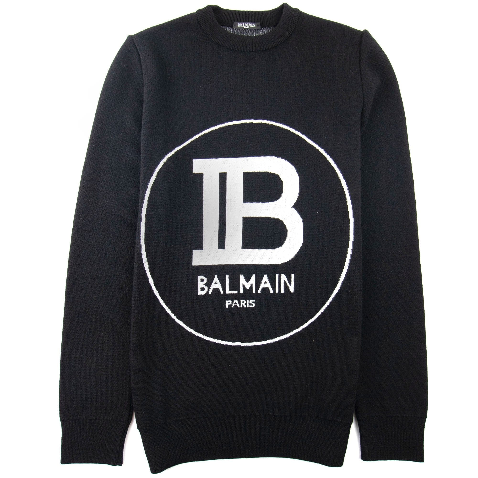 Balmain Circle Logo Knitted Crew Neck Sweatshirt Black