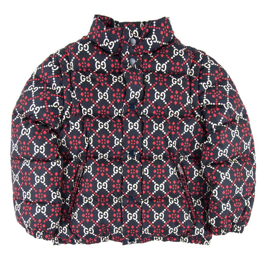 Gucci Junior GG Logo Puffer Coat Navy