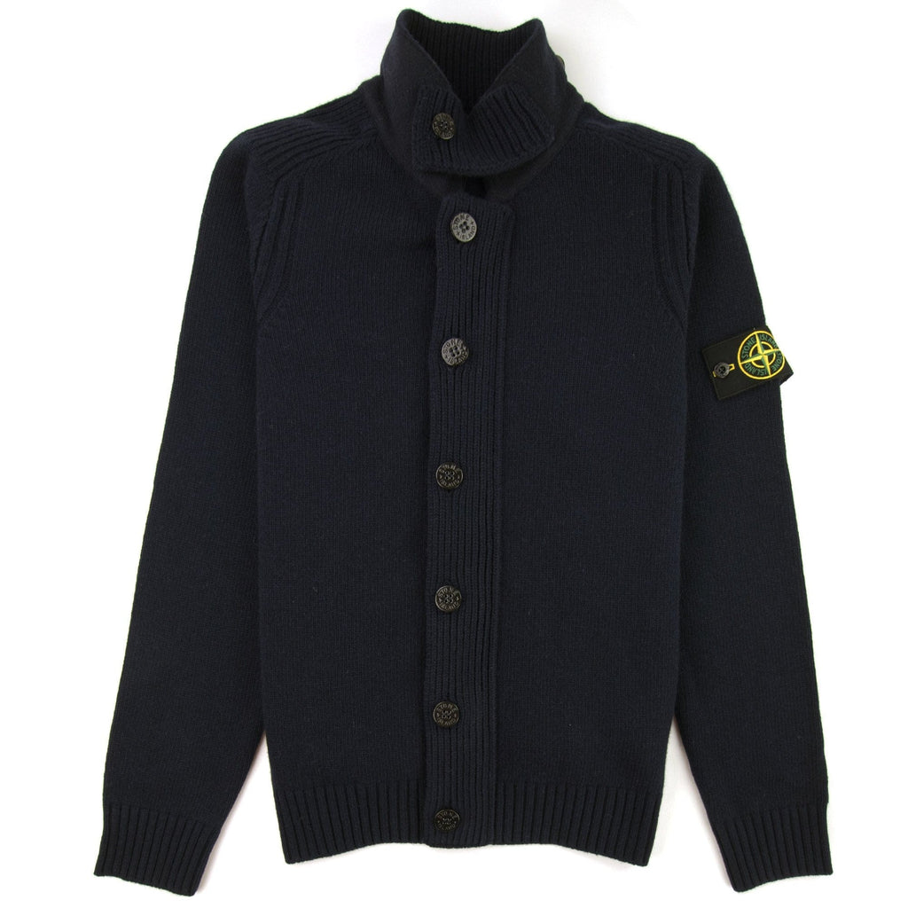Stone Island 564A3 Button Up Wool Cardigan Black