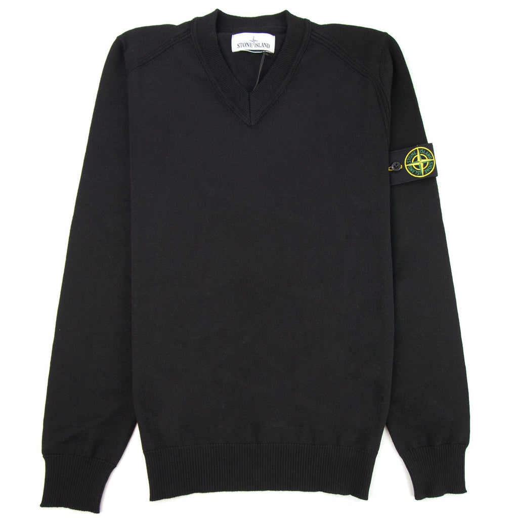 Stone Island 584C4 V Neck Wool Knitted Sweatshirt Black V0029