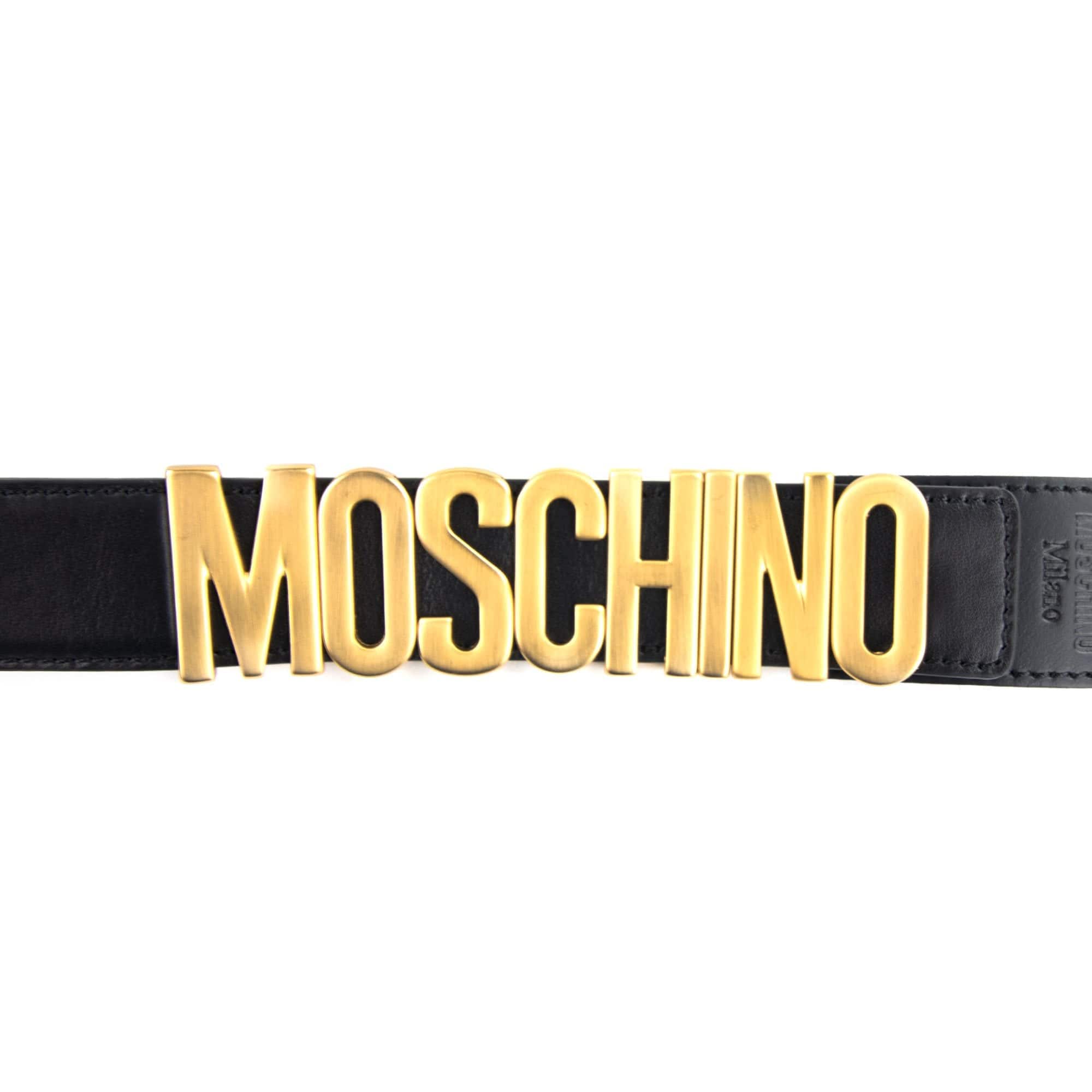Moschino Couture Gold Logo Calfskin Belt Black