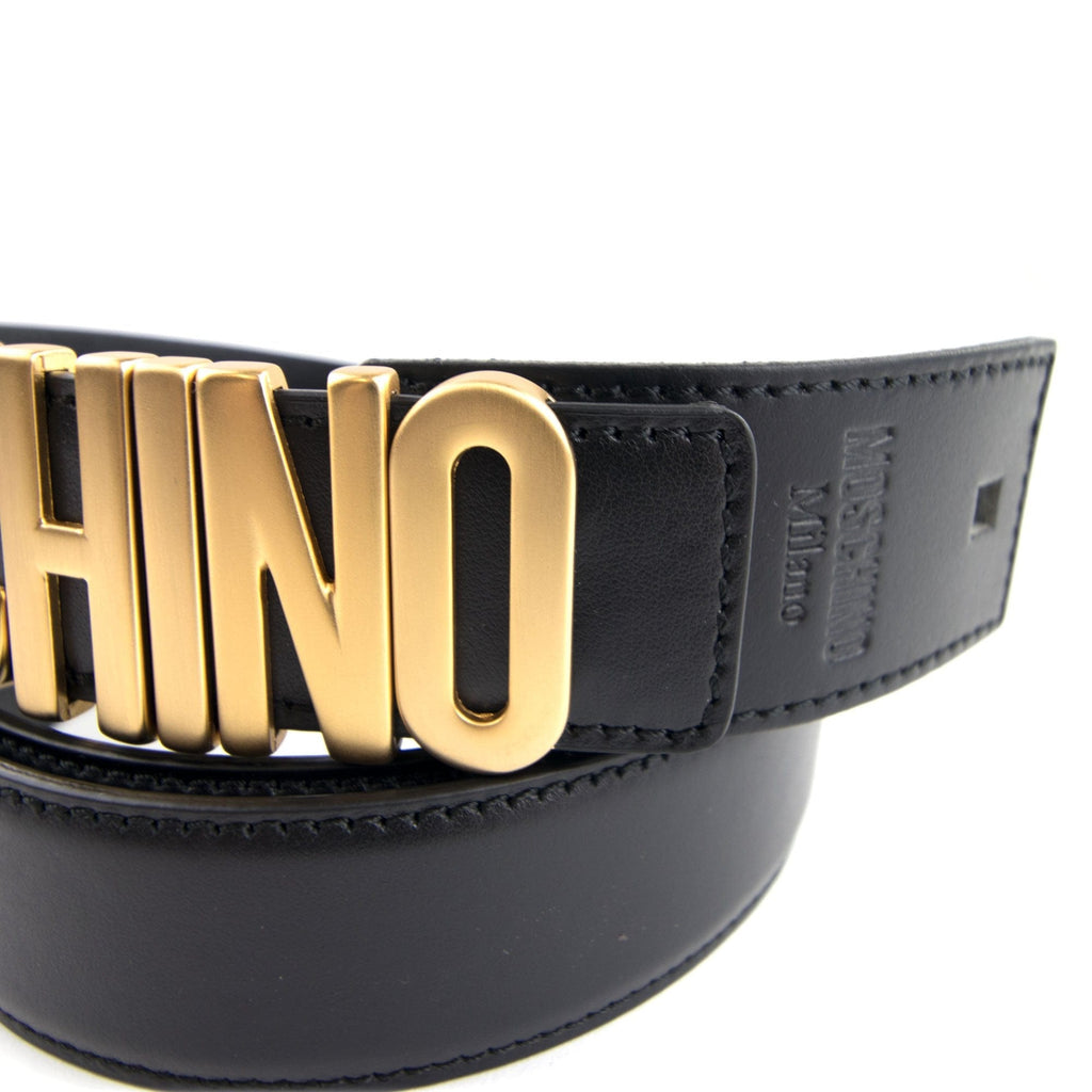 Moschino Couture Gold Logo Calfskin Belt Black