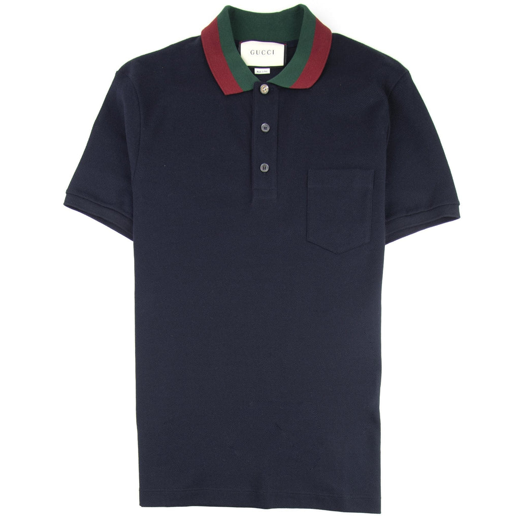 Gucci Web Collar Short Sleeve Polo Navy