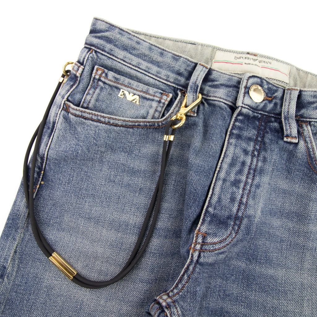 Emporio Armani J75 Leather Chain Jeans 0943 Denim Blue