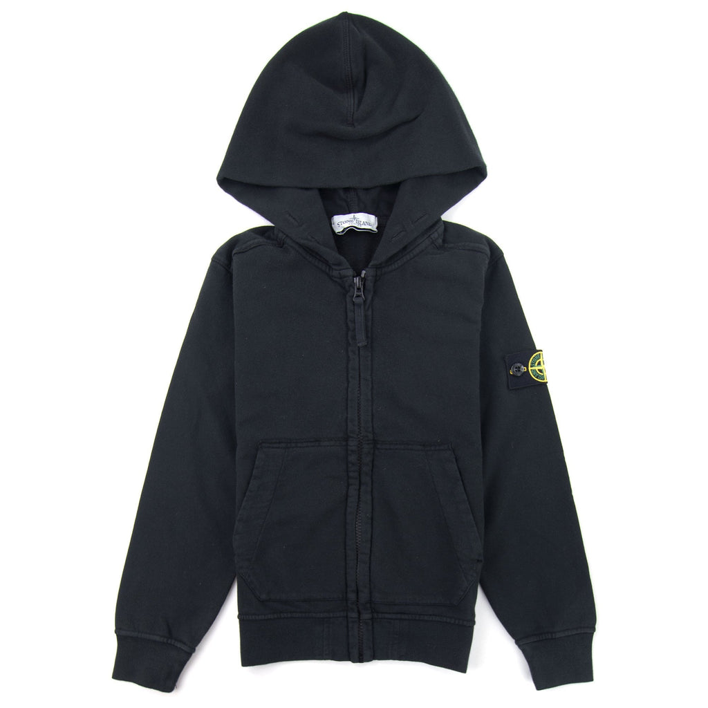 Stone Island Junior 60640 Hooded Zip Up Sweatshirt Black V0029