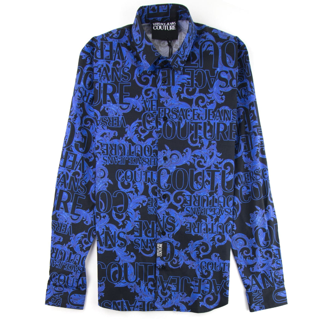 Versace Jeans Couture Logo Baroque Long Sleeve Print Shirt Blue