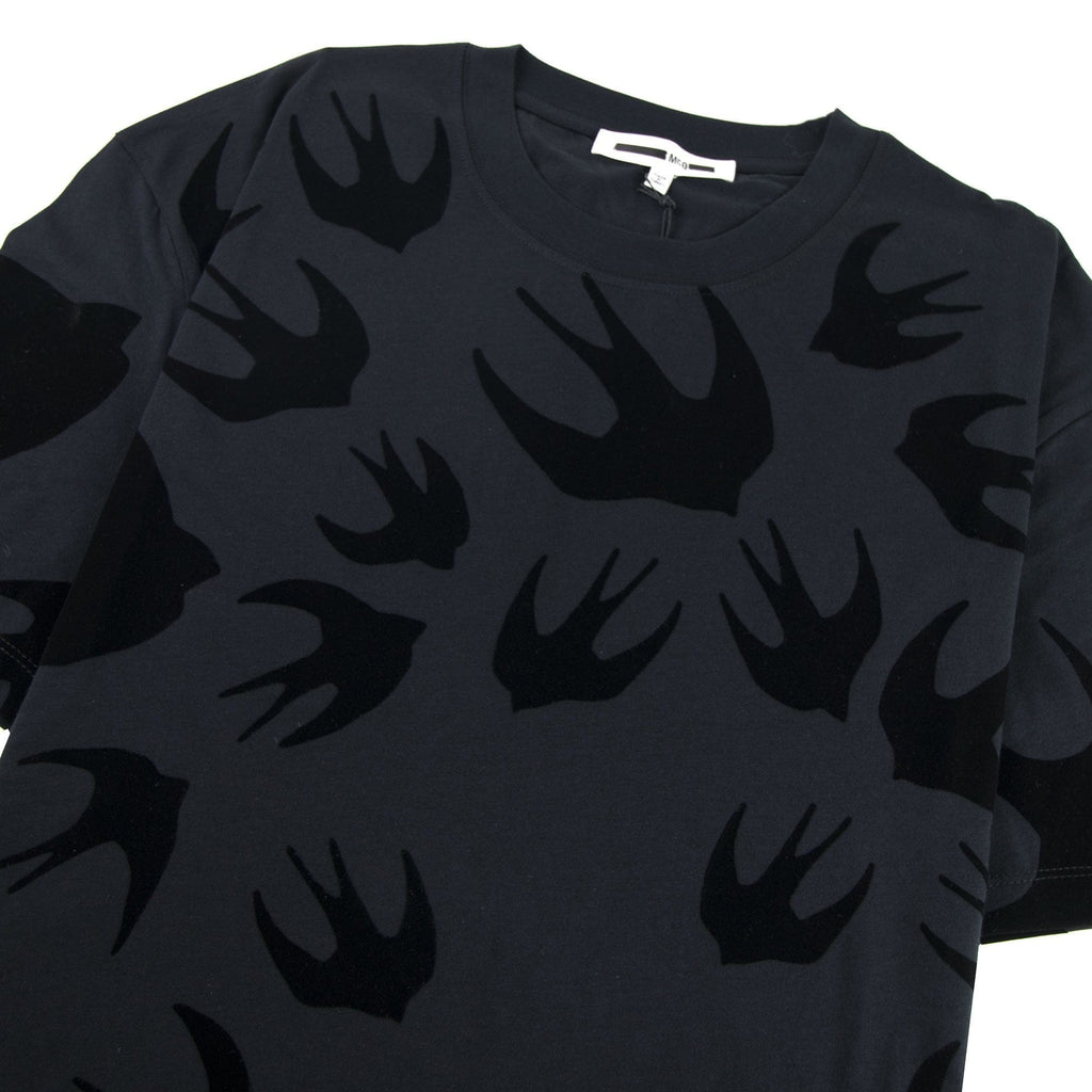 MCQ By Alexander McQueen Tonal Velvet Swallow Swarm T-shirt Black 1000