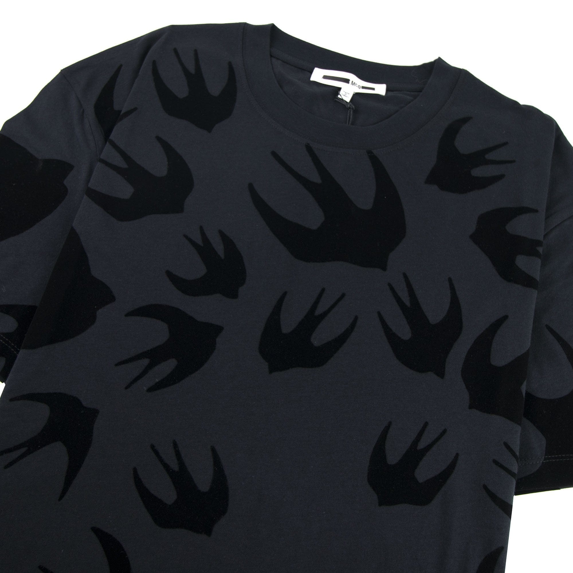 MCQ By Alexander McQueen Tonal Velvet Swallow Swarm T-shirt Black 1000