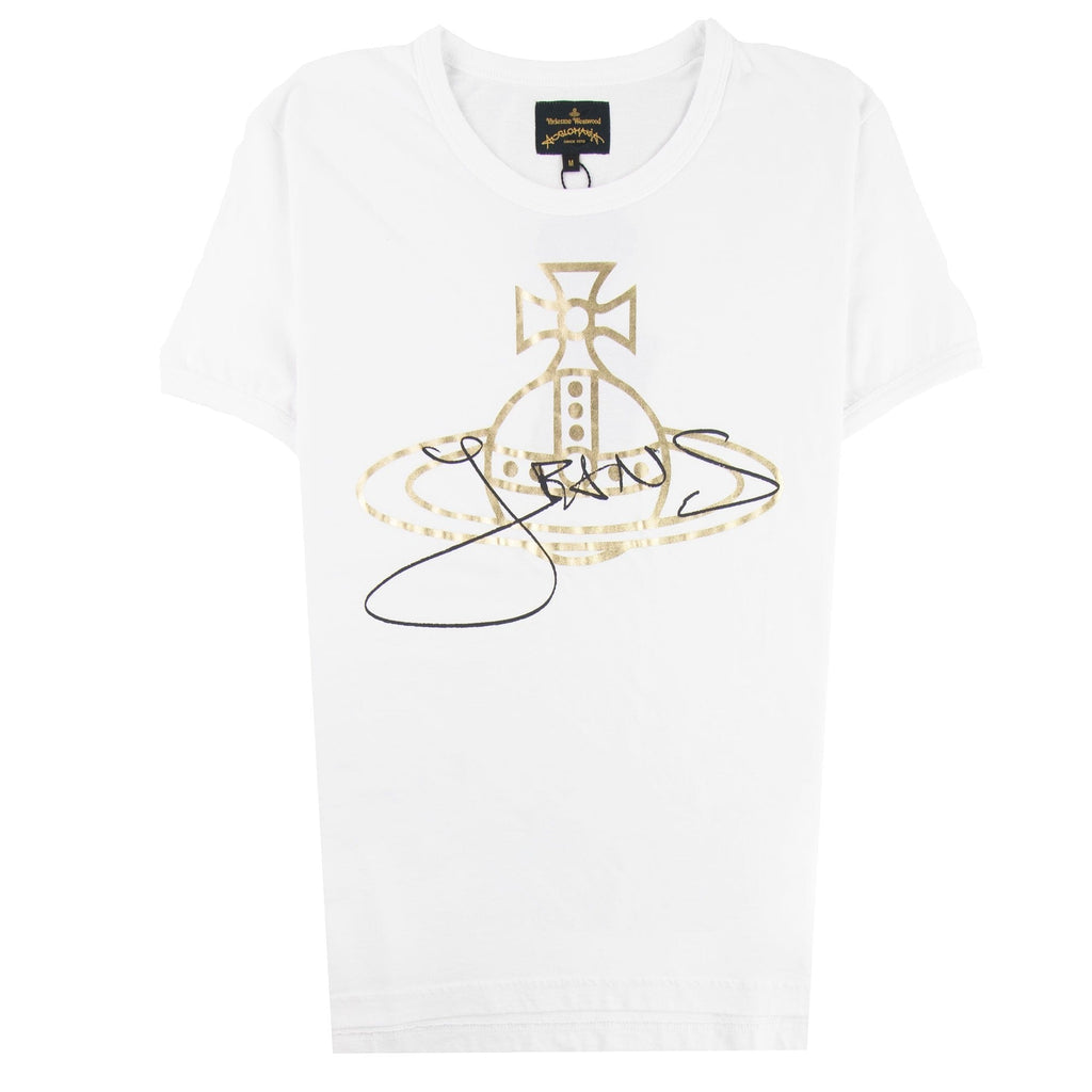 Vivienne Westwood Anglomania Gold Foil Jeans Orb T-shirt White