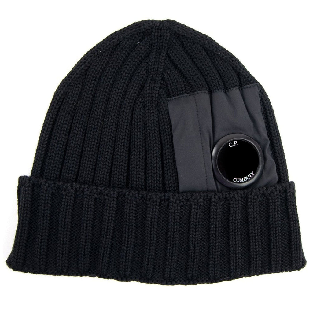 CP Company Extra Fine Merino Wool Nylon Lens Beanie Black 999