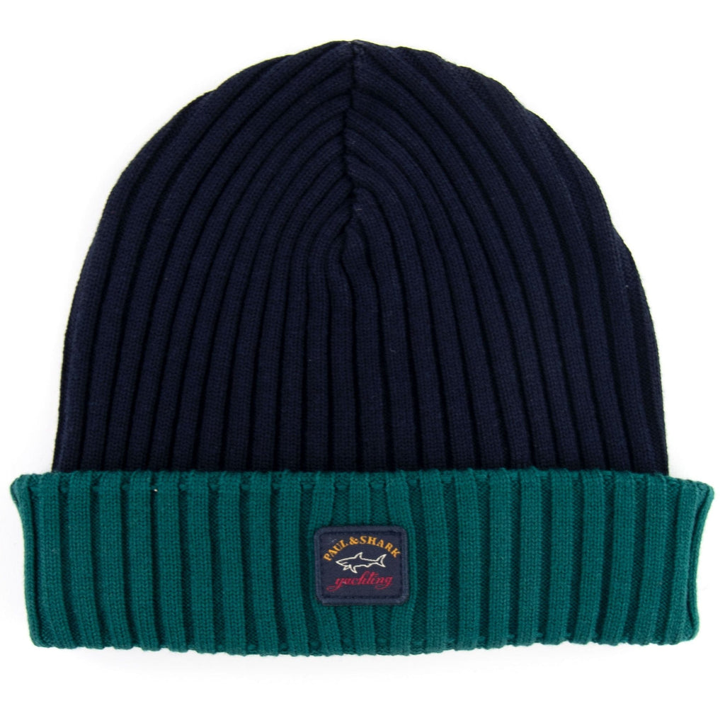Paul And Shark Wool Ribbed Hat Blue / Green