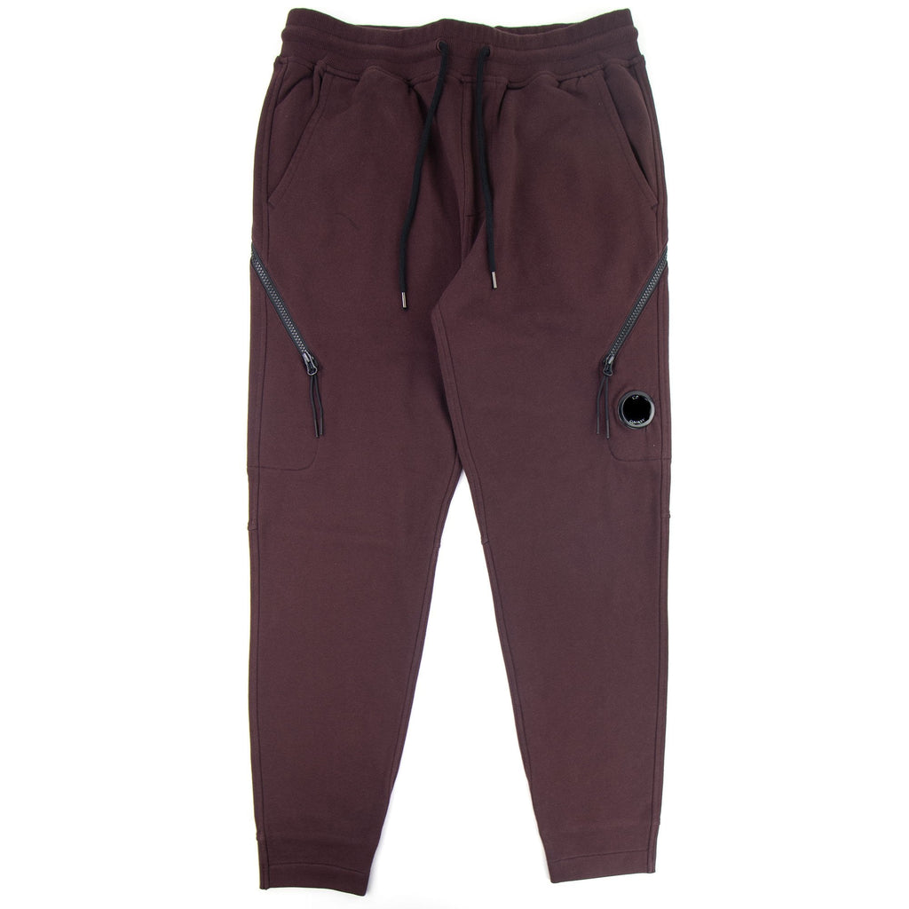 CP Company Diagonal Raised Fleece Double Zip Lens Sweatpants Bitter Chocolate 593