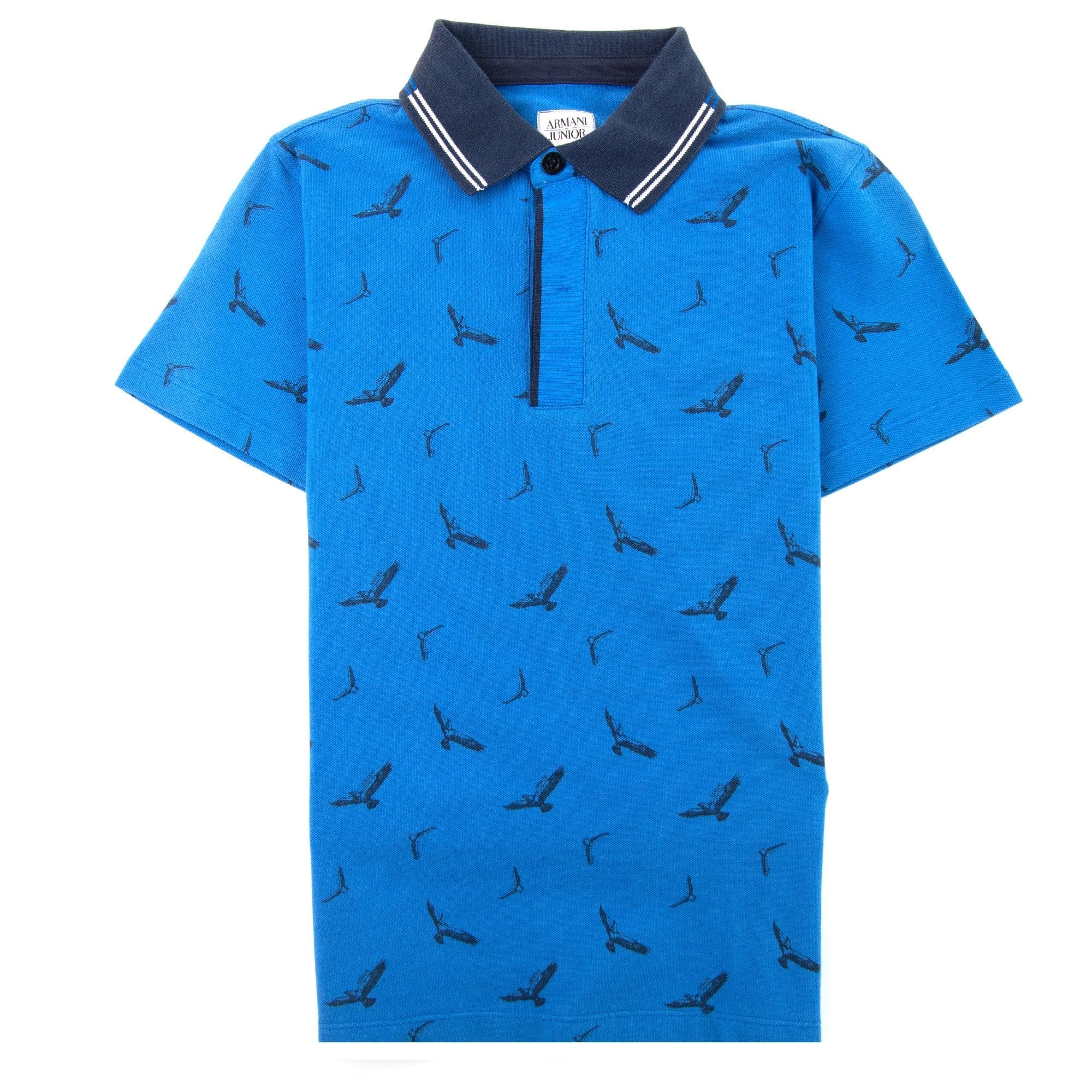 Armani Junior All Over Eagle Print Polo Shirt Blue