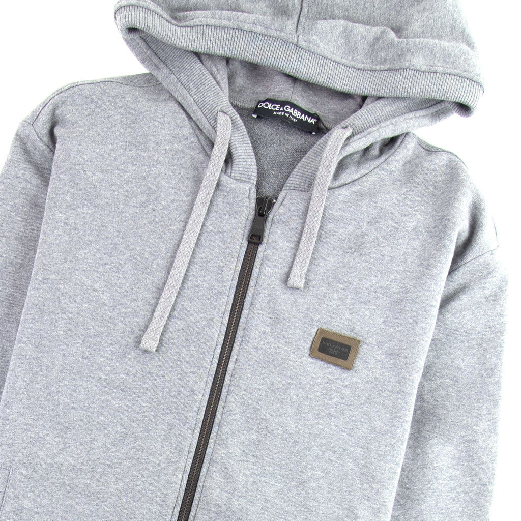Dolce & Gabbana Gold Metal Logo Patch Zip Up Hoody Grey S8291