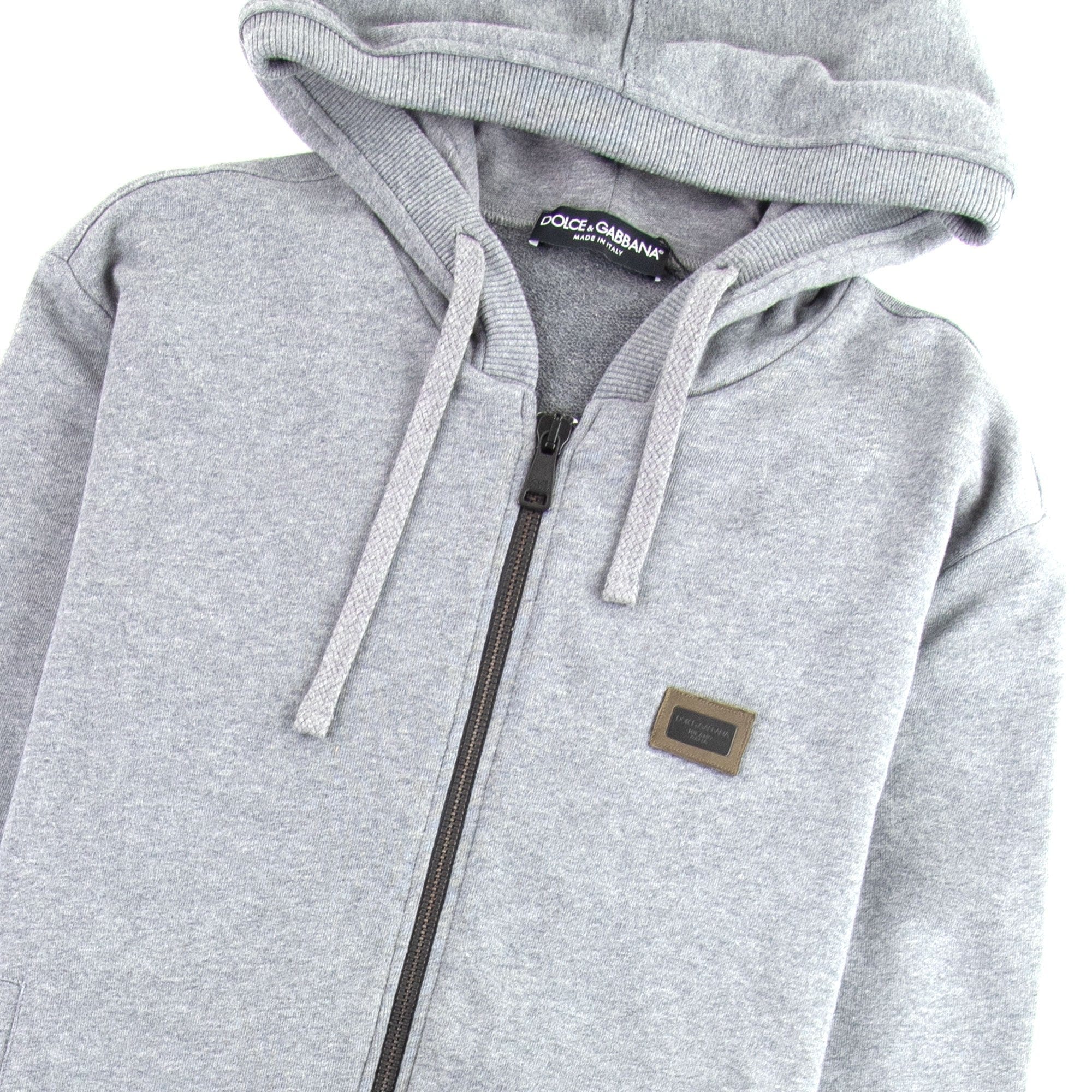 Dolce & Gabbana Gold Metal Logo Patch Zip Up Hoody Grey S8291