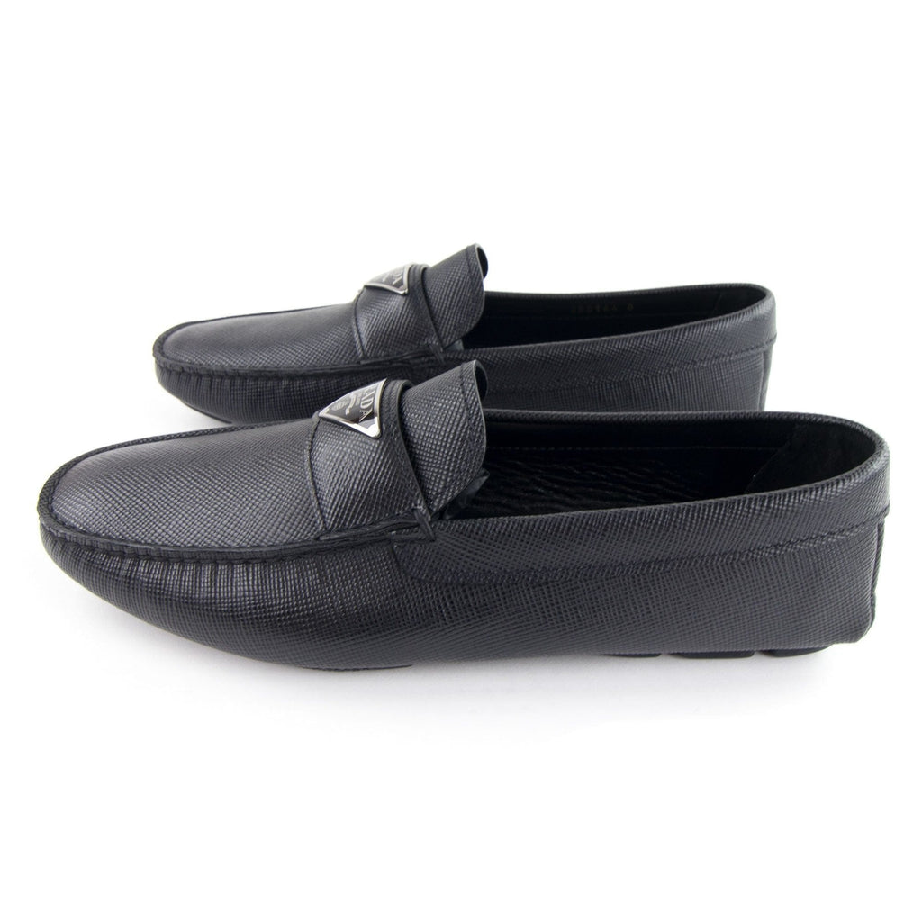 Prada Saffiano Leather Driving Loafers Nero