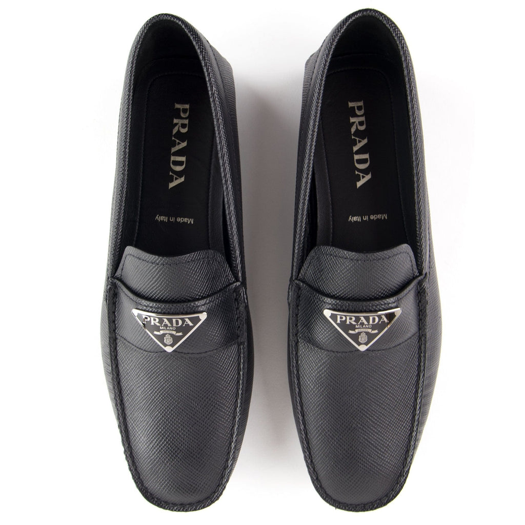 Prada Saffiano Leather Driving Loafers Nero